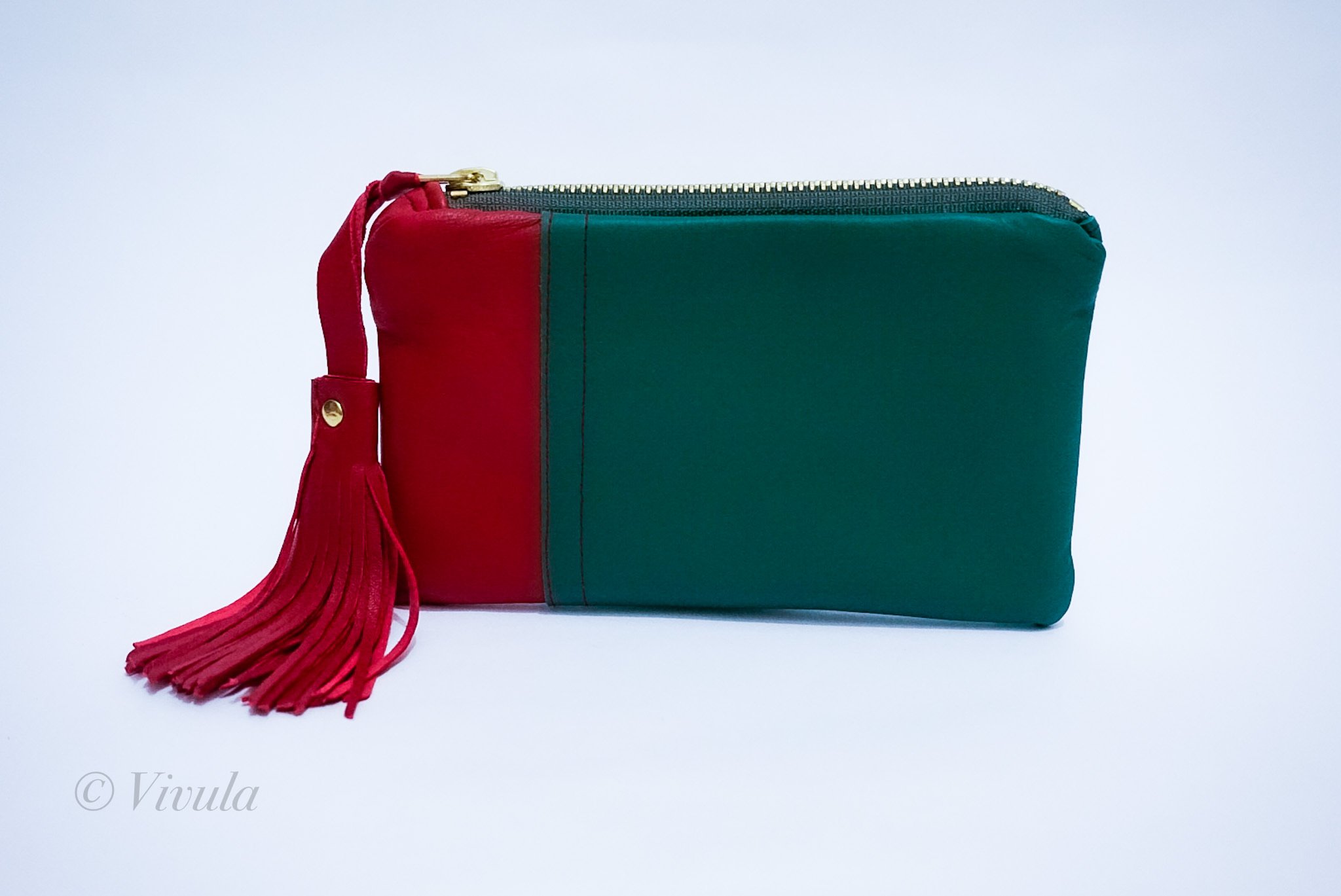 Red and GreeN Zipped Leather Purse