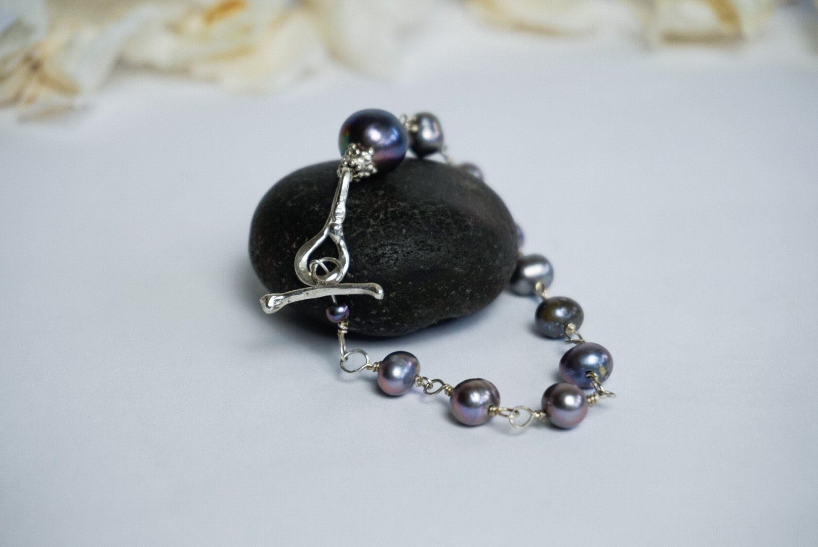 Peacock Pearl Bracelet with Sterling Silver Toggle Clasp