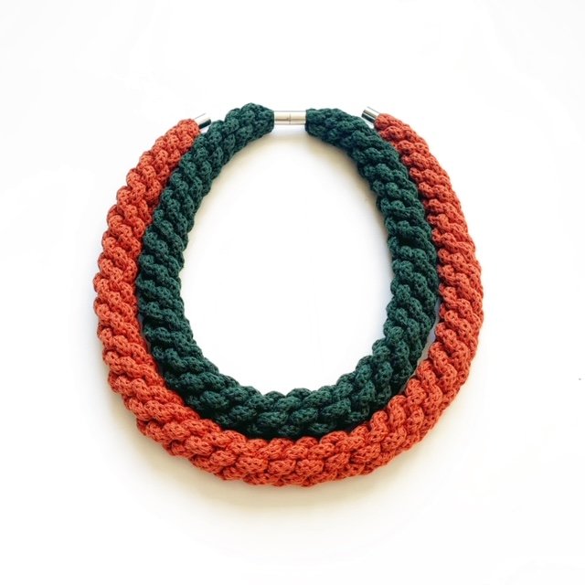 Handmade by Tinni – Emilia Necklace – Forest Green and Rust Colours