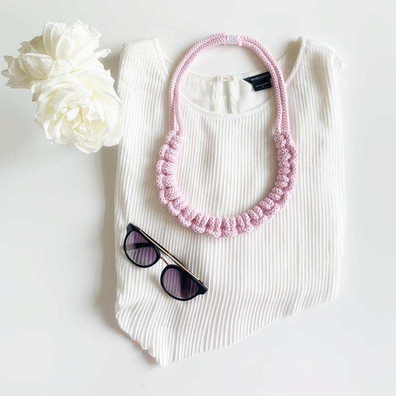 The Knotty Necklace – Blush Pink – Handmade By Tinni – Lifestyle Shot (3)