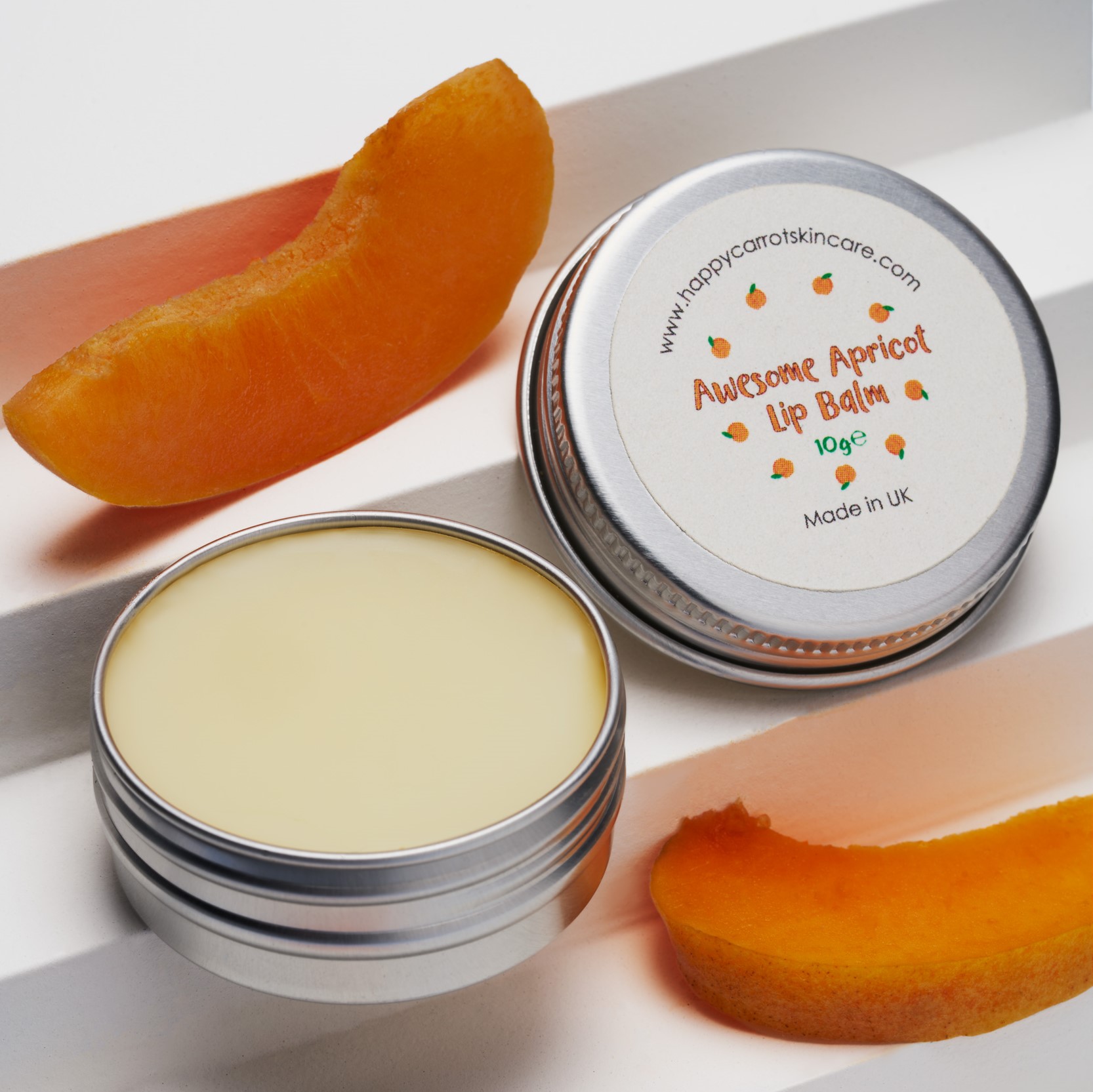 vegan lip balm with upcycled apricot oil